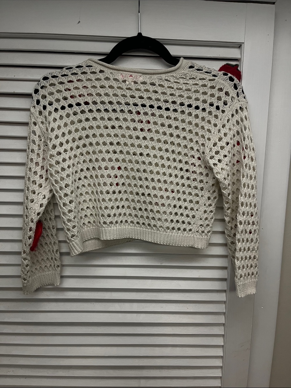 Girl Cream Crochet Sweater with Red Strawberry Appliqués - Picture 5 of 5